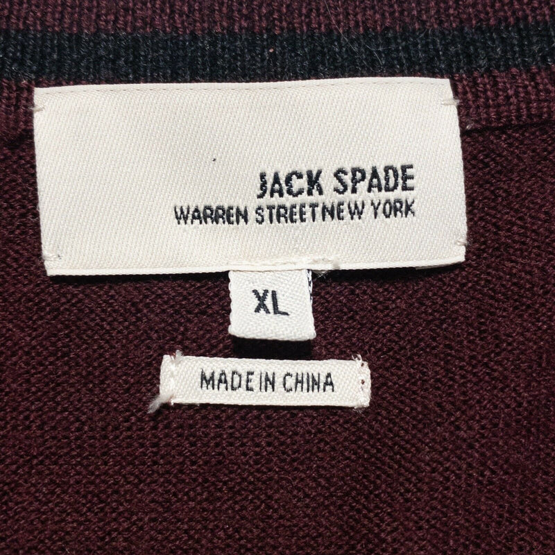 Jack Spade Men's XL 100% Wool Solid Burgundy Purple/Red V-Neck Knit Sweater