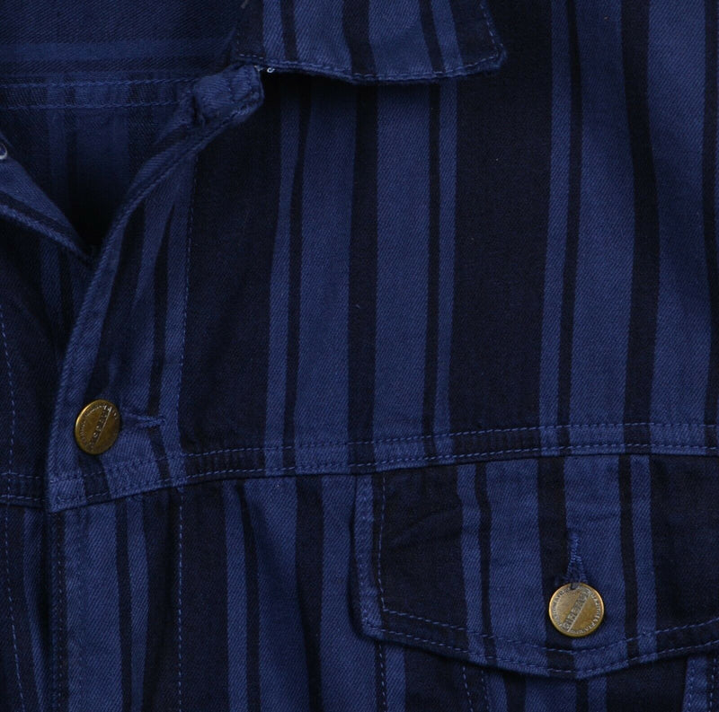 Marithe Francois Girbaud Men's Medium The Stone Washed Blue Striped Denim Jacket