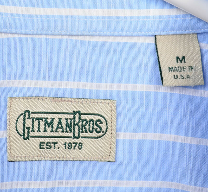 Gitman Bros. Men's Medium Cotton Linen Blend Blue Striped Vintage Button Shirt