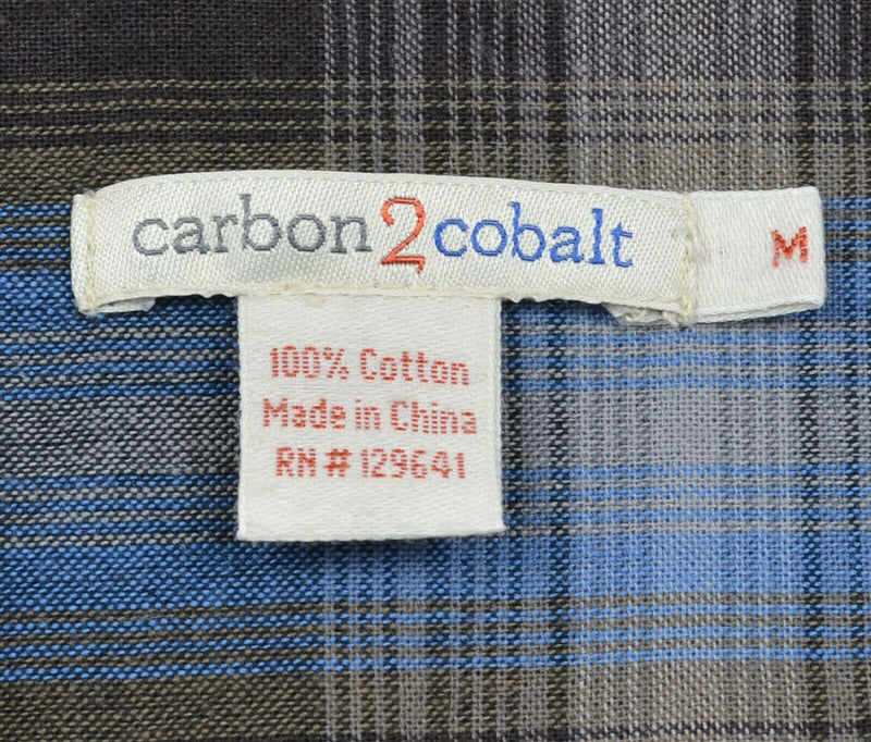 Carbon 2 Cobalt Men's Medium Brown Blue Plaid Button-Front Shirt