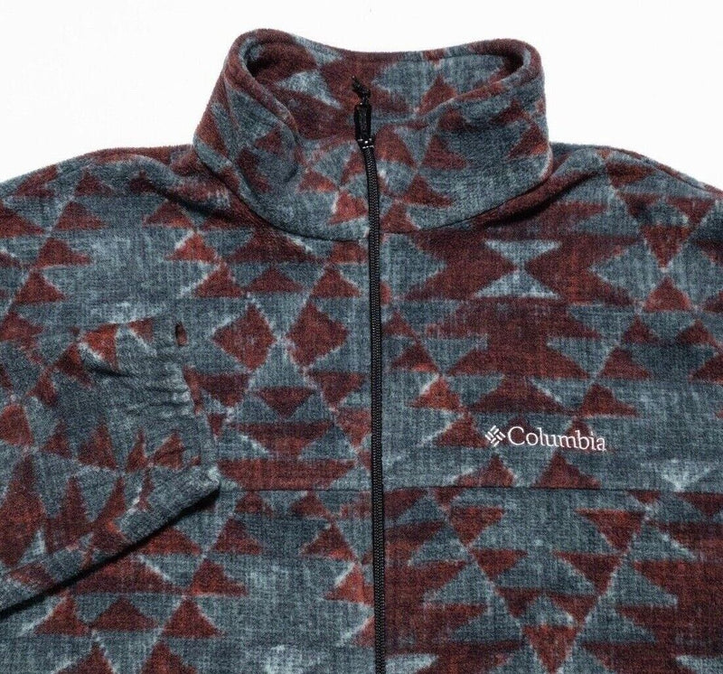 Columbia Fleece Jacket Men's XL Full Zip Printed Teal Red Triangle Geometric