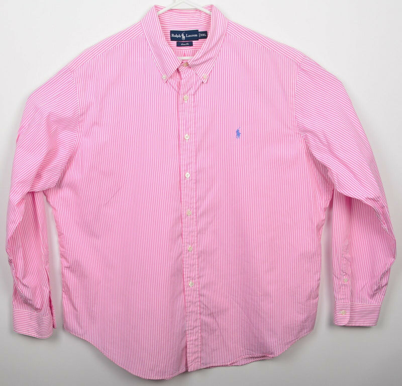 Polo Ralph Lauren Men's 2XL Classic Fit Pink White Stripe Pony Button-Down Shirt