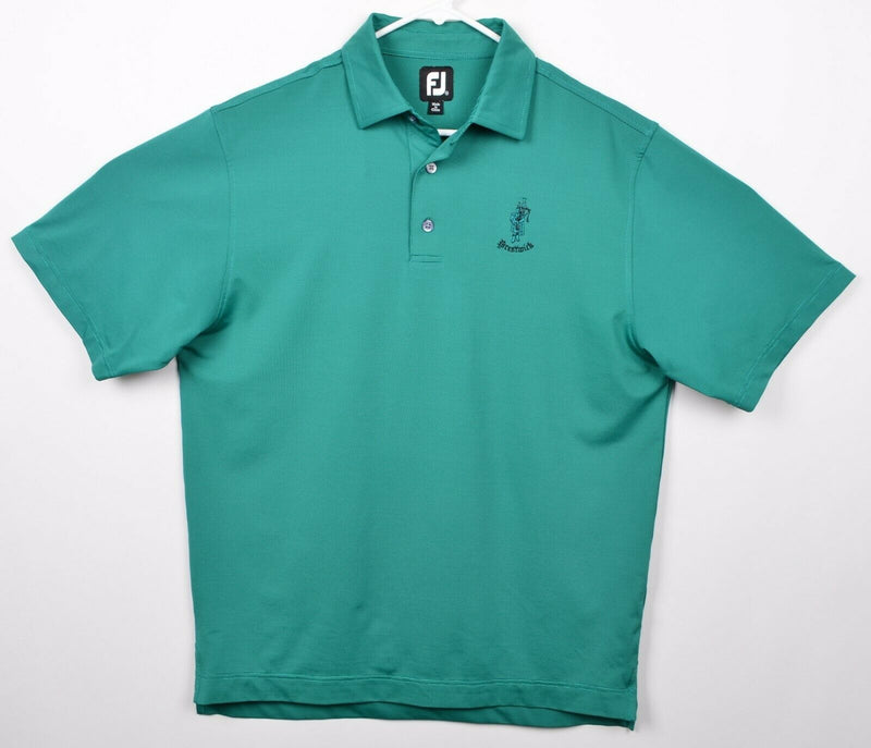 FootJoy Men's Sz Medium Green Micro-Striped Golf Polo Shirt Prestwick Golf Club