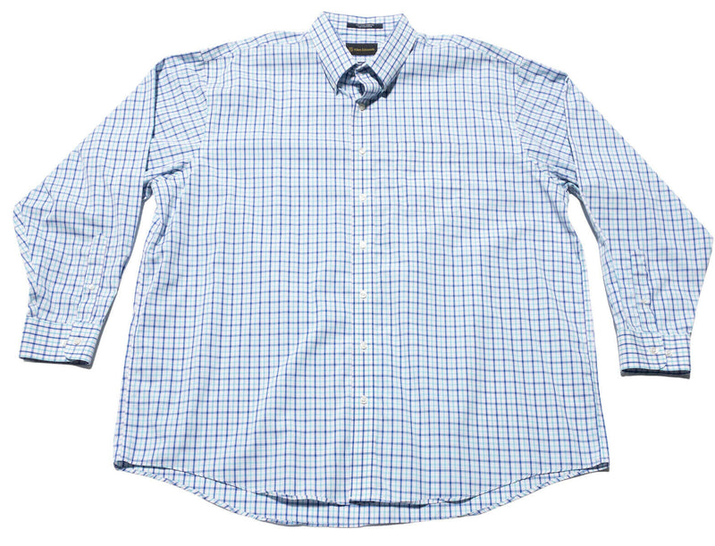 Allen Edmonds Wrinkle Free White Blue Green Check Button-Down Shirt Men's 2XL