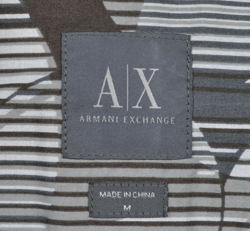 Armani Exchange A|X Men's Medium Geometric Striped Gray Brown Button-Front Shirt