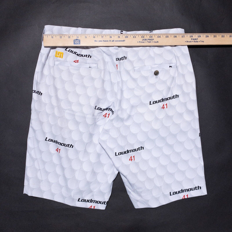 LoudMouth Golf Shorts Men's 34 White Golf Balls Pattern Wicking Stretch