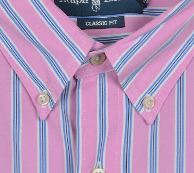 Polo Ralph Lauren Men's 4XL Classic Fit Pink Blue Striped Button-Down Shirt