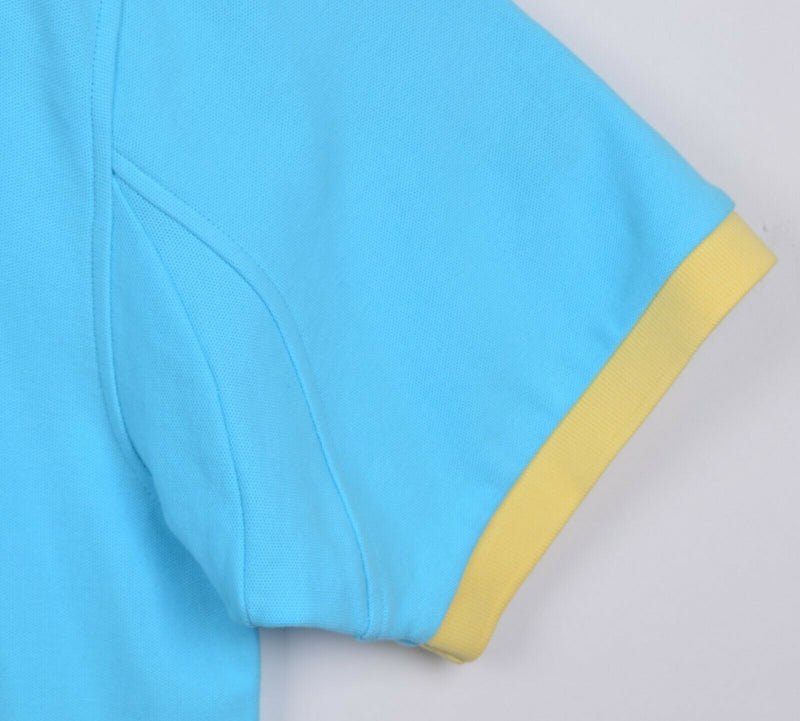 Orvis Men's Sz XL Signature Contrast Trim Light Blue Pink Yellow Polo Shirt 1K48