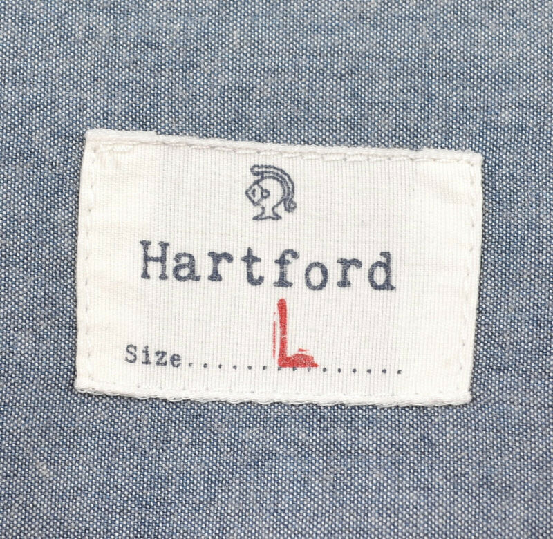 Hartford Men's Sz Large Red Blue Plaid Long Sleeve Button-Front Shirt