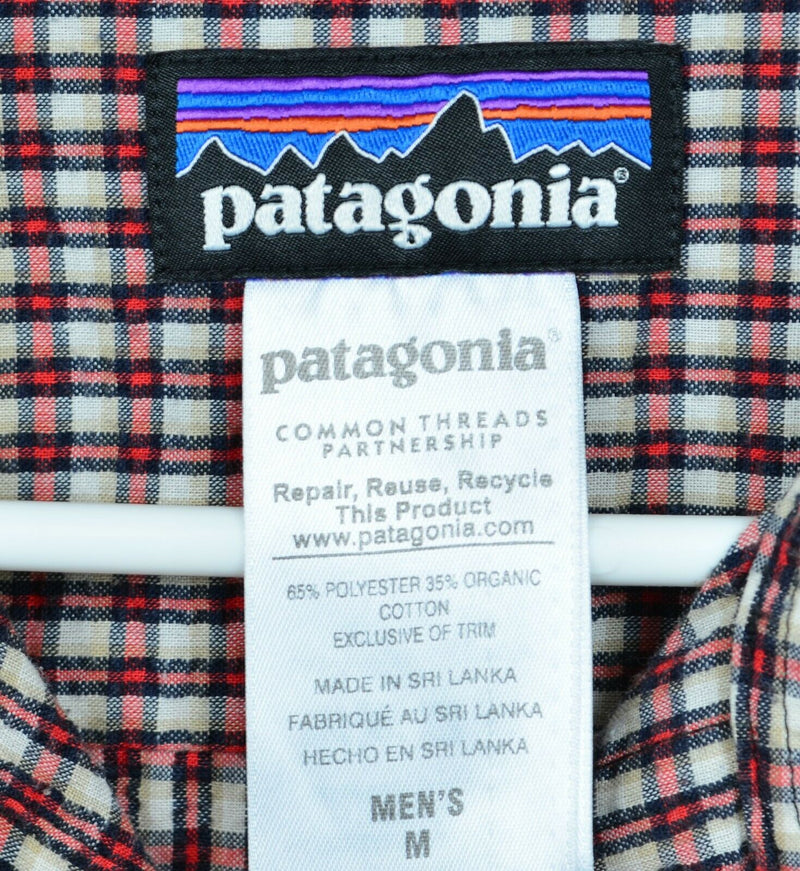 Patagonia Men's Sz Medium Seersucker Organic Cotton Poly Blend Red Plaid Shirt