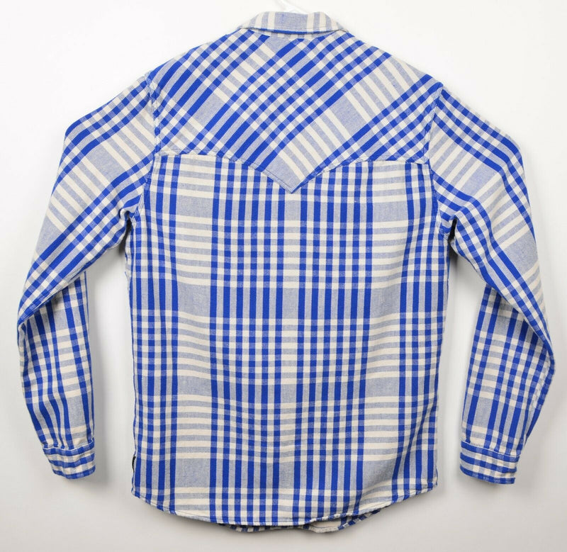 Scotch & Soda Men's Large Blue White Plaid Check Button-Front Flannel Shirt