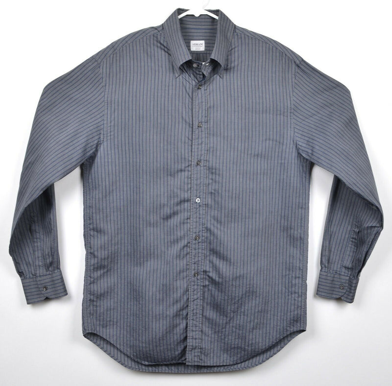 Armani Collezioni Men's Sz 42/16.5 Gray Striped Made in Italy Button-Down Shirt