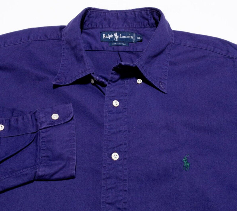 Polo Ralph Lauren Shirt Mens XL Long Sleeve Button-Down Solid Purple Vintage 90s