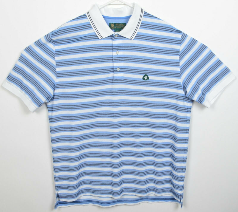 Brooks Brothers Men's Large St. Andrew's Links Blue Striped Golf Polo Shirt