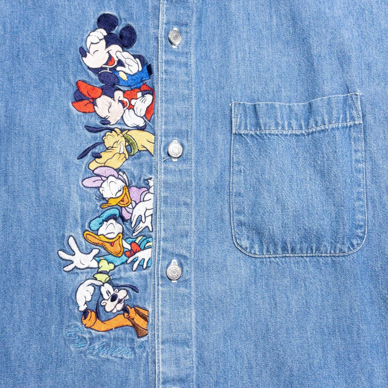 Vintage Disney Denim Shirt Women's XL/2XL Characters Minnie Mickey Goofy Donald