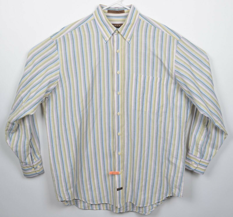 Robert Talbott Men's Large Linen Blend Multi-Color Striped Button-Down Shirt