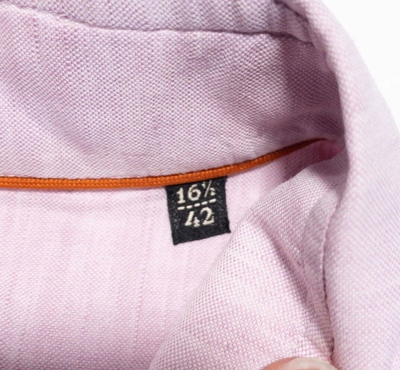 Corneliani Shirt 16.5 Men's Linen Long Sleeve Light Pink/Purple Button-Down