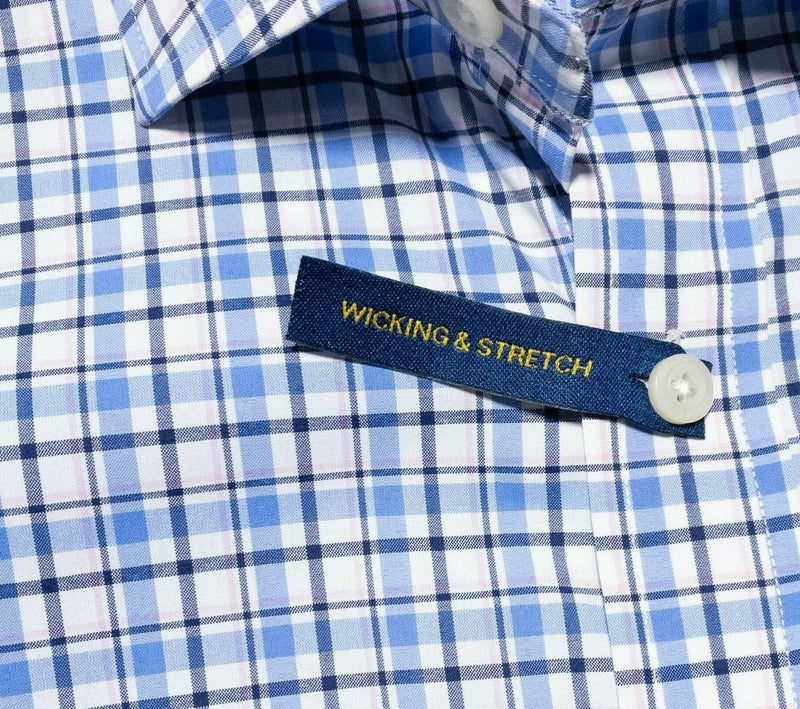 Polo Ralph Lauren Performance Wicking Stretch Shirt Nylon Blue Plaid Men's Large