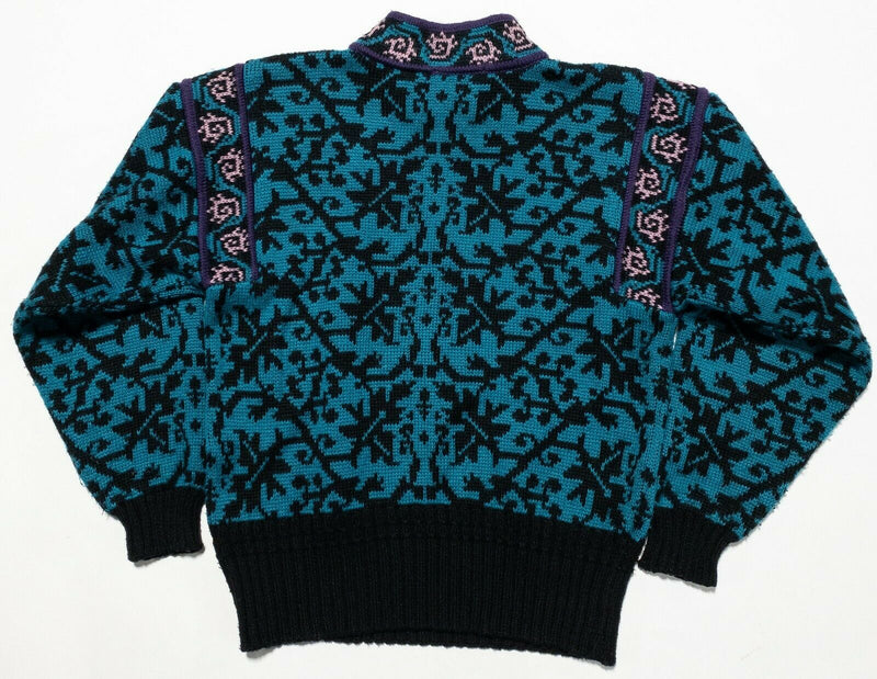 Vintage 80s Demetre Women's Small Wool Ski 1/4 Zip Geometric Knit Sweater