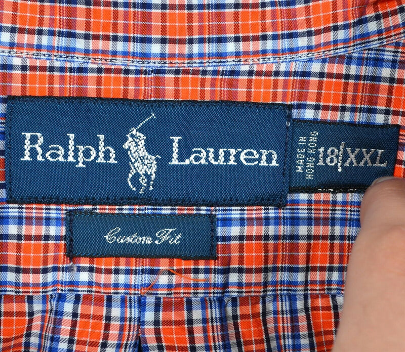 Polo Ralph Lauren Men's 18/2XL Orange Blue Plaid Long Sleeve Button-Down Shirt