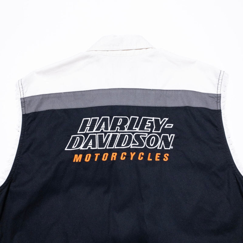 Harley-Davidson Cut-Off Shirt Men's Medium Racing Blowout Raw Edge Black White