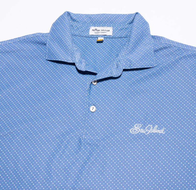 Peter Millar Summer Comfort Polka Dot Polo Large Men's Shirt Blue Sea Island