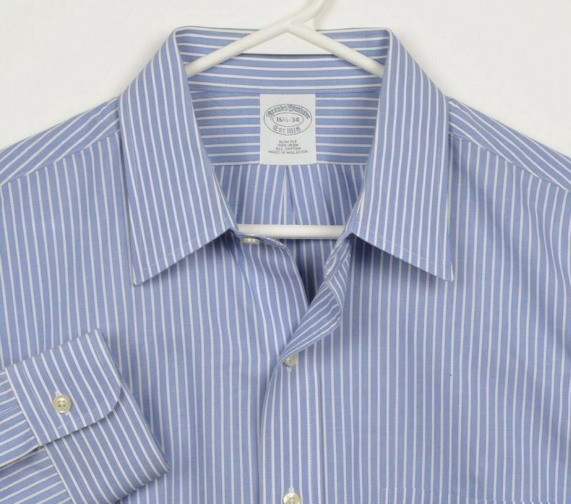 Brooks Brothers Men's 16.5-34 Slim Fit Non-Iron Blue Striped Dress Shirt