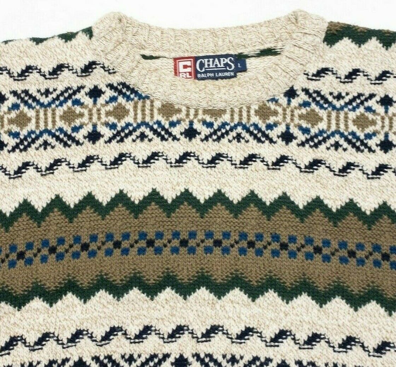 Chaps Ralph Lauren Sweater Men's Large Fair Isle Knit Vintage 90s USA Crew Neck