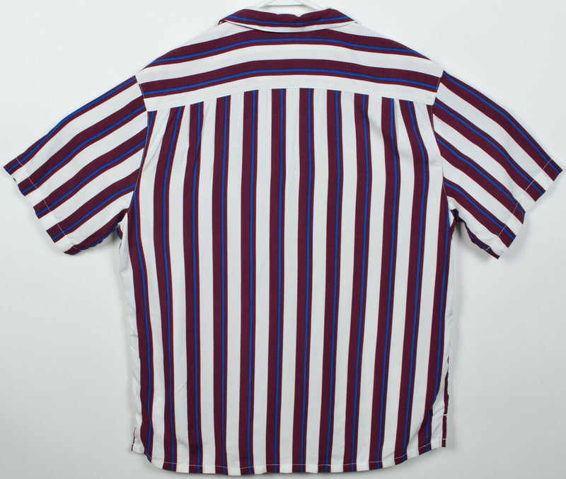 Urban Outfitters Men's Medium Maroon Red Striped Rayon Button-Front Shirt