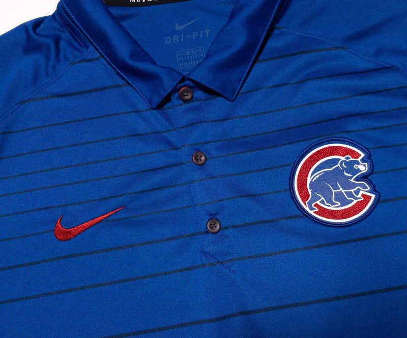 Chicago Cubs Nike Shirt Large Men's Polo Blue Striped Wicking Swoosh Logo MLB