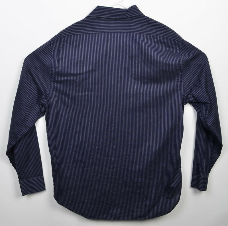 Armani Collezioni Men's XL Luxury Blue Black Striped Designer Button-Front Shirt