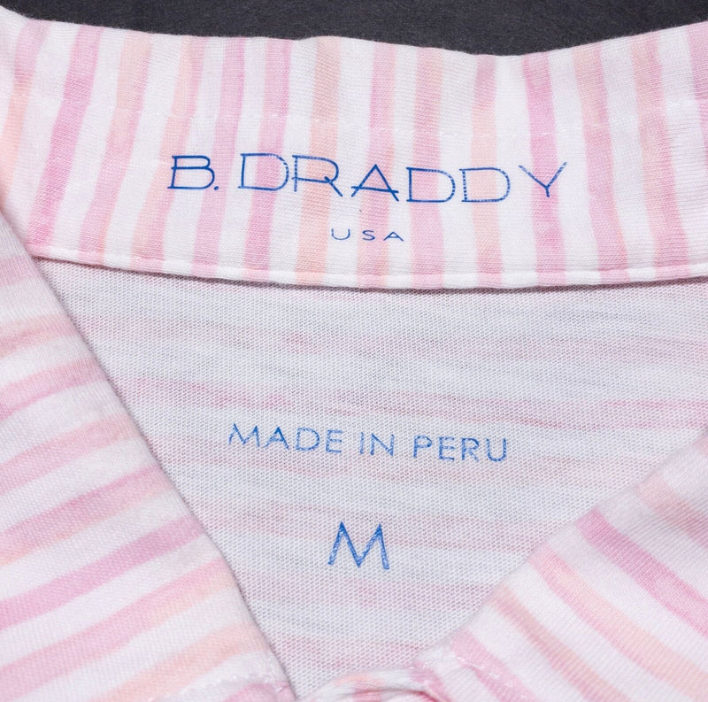 B. Draddy Polo Medium Men's Shirt Pink White Striped Golf Preppy