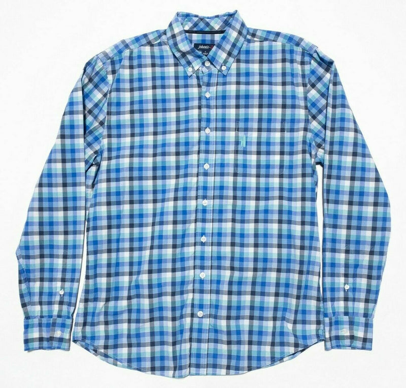 Johnnie-O Button-Down Shirt Blue White Check Preppy Surfer Logo Men's Large