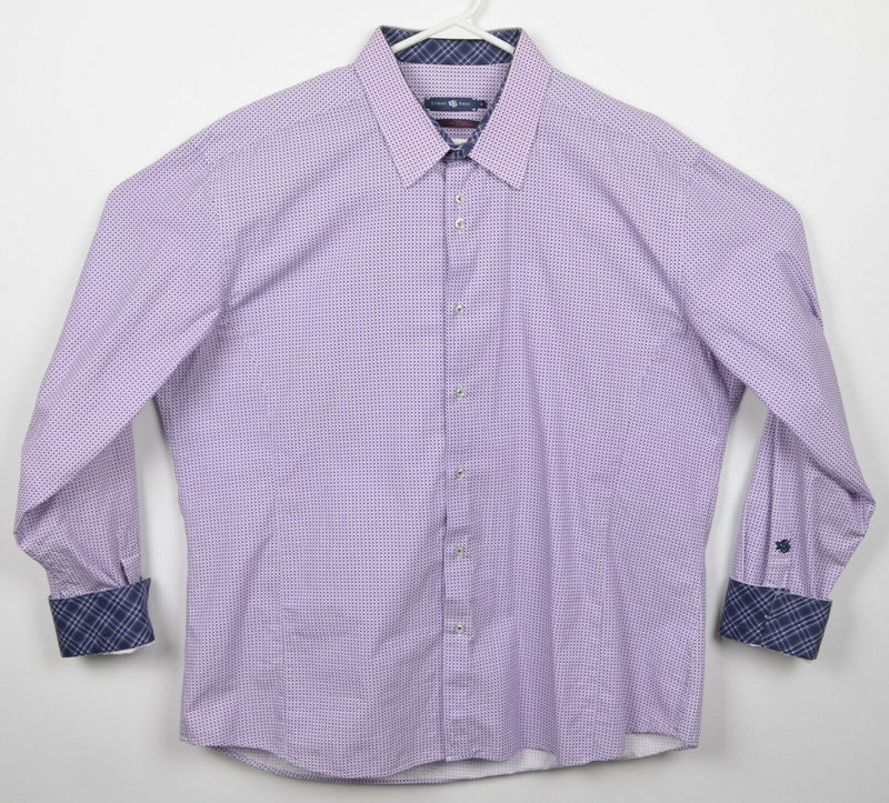 Stone Rose Men's 6 (2XL) Flip Cuff Purple Geometric Red Rivet Button-Front Shirt