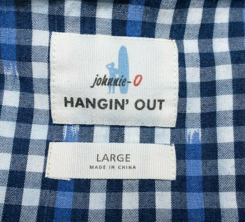 johnnie-O Hanging Out Men's Large Shirt Button-Down Blue Check Semmes Preppy