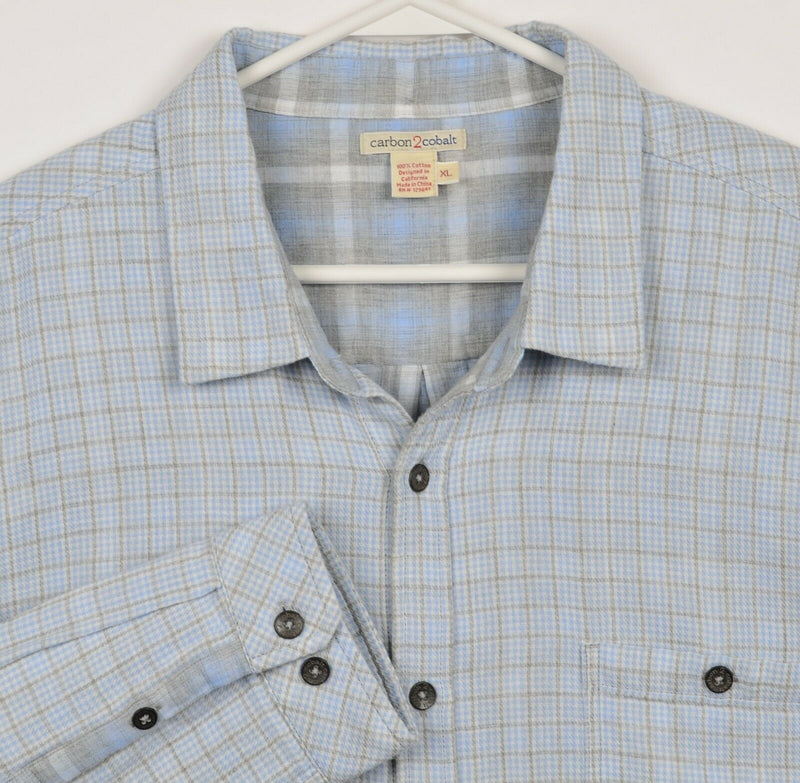 Carbon 2 Cobalt Men's XL Blue Gray Plaid Button-Front Flannel Shirt