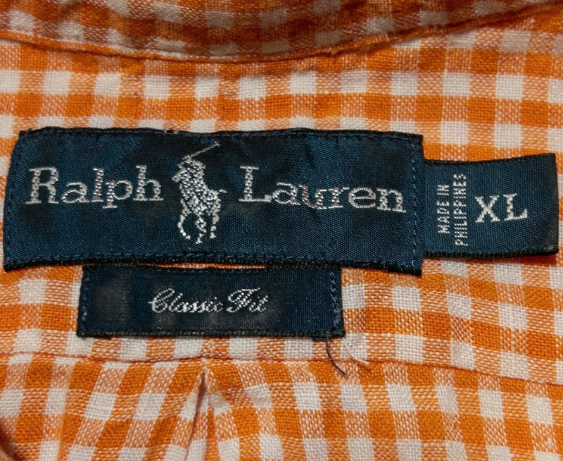 Polo Ralph Lauren Linen Shirt Orange Gingham Check Button-Down Men's XL Classic