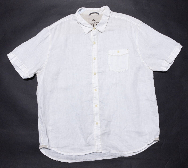 Tommy Bahama Linen Shirt Men's 2XL Solid White Button-Up Vacation Beach Relax