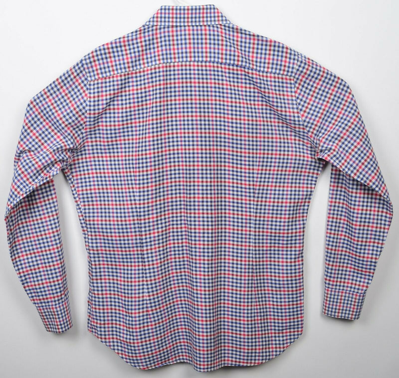 J.Lindeberg Men's 17/43cm Regular Fit Navy Blue Red Check Button-Front Shirt