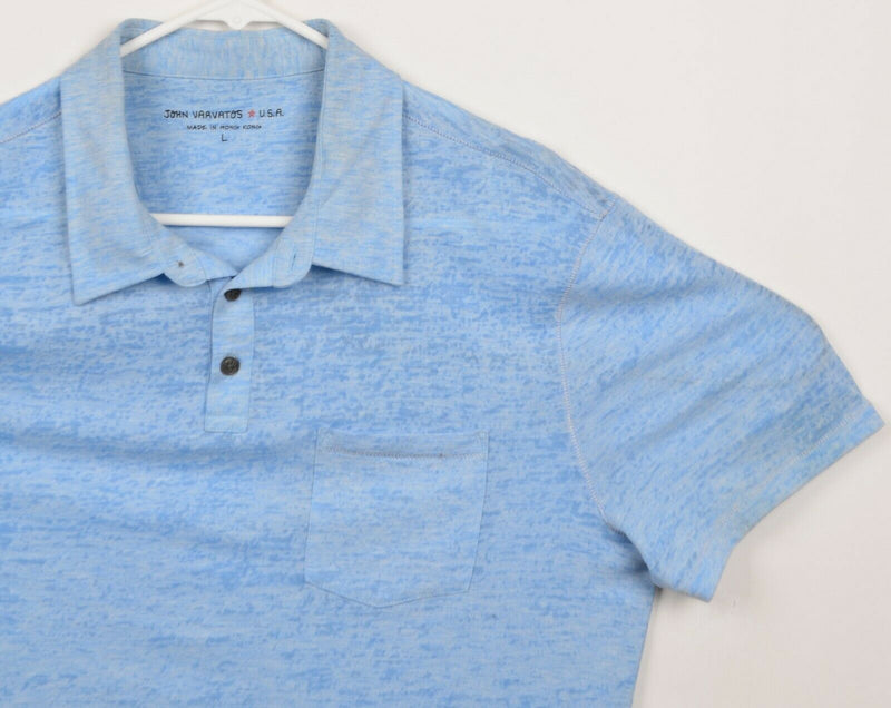 John Varvatos USA Men's Sz Large Heather Blue Polyester Blend Pocket Polo Shirt