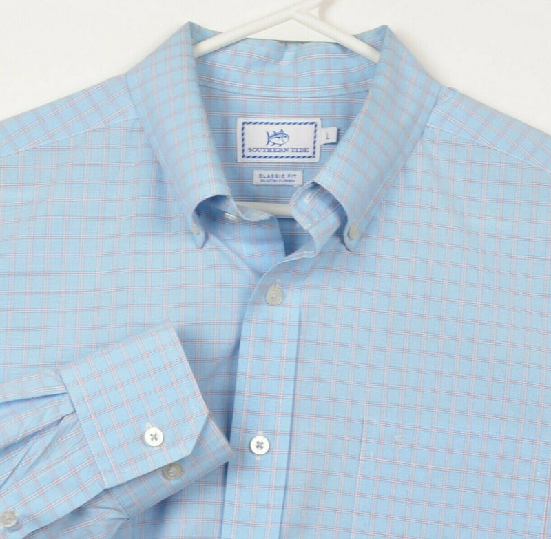 Southern Tide Mens Large Classic Fit Cotton Spandex Blue Plaid Button-Down Shirt