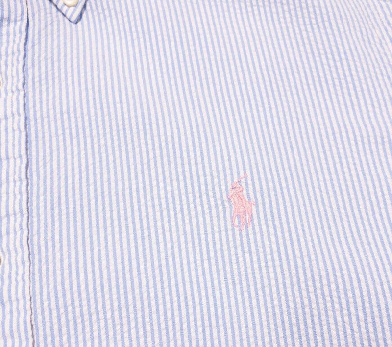 Polo Ralph Lauren Seersucker Shirt Medium Classic Fit Men's Blue White Striped