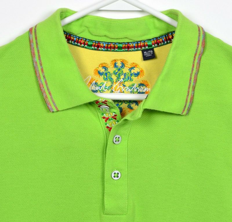Robert Graham Men's XL Lime Green Colorful Accent Designer S/S Polo Shirt