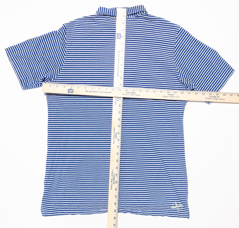 B. Draddy Golf Polo Shirt Men's Medium Milk Jug McArthur Blue Striped Pocket