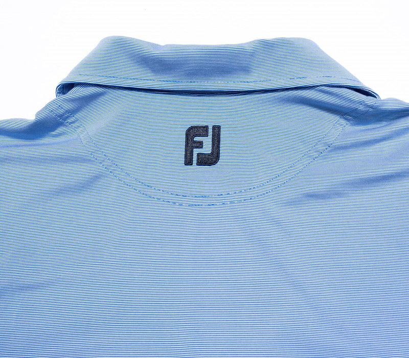 FootJoy Golf Shirt Large Mens Polo Blue Yellow Colorblock Stripe Wicking Stretch