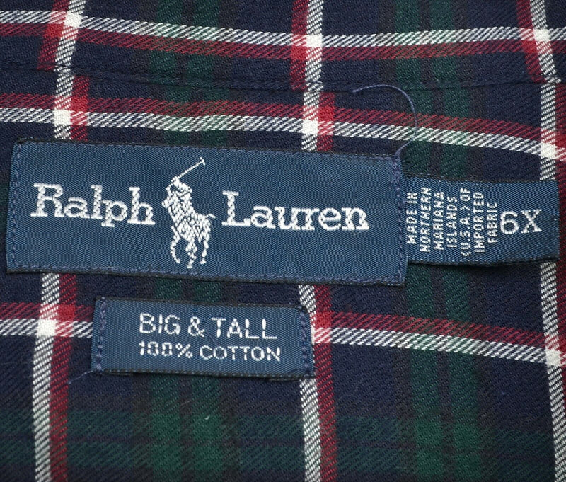 Polo Ralph Lauren Men's Sz 6XL Green Navy Tartan Plaid Button-Down Flannel Shirt