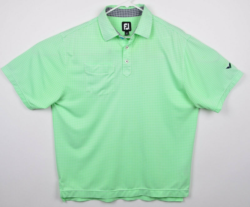 FootJoy Men's Sz Large Lime Green Micro-Check FJ Performance Golf Polo Shirt