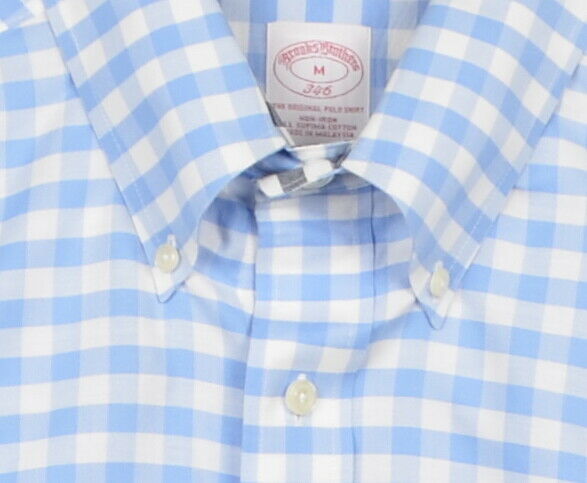 Brooks Brothers Men's Medium Flip Cuff Blue Gingham Check Button-Down Shirt