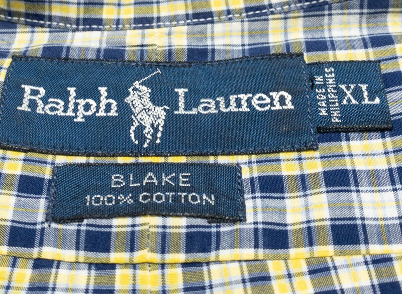 Polo Ralph Lauren Blake Shirt XL Mens Short Sleeve Blue Yellow Plaid Button-Down