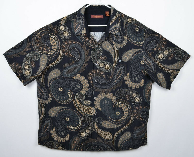 Tori Richard Men's Sz 2XL Silk Blend Paisley Black Tan Hawaiian Aloha Shirt